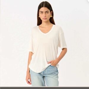 annie bing Women's White V-Neck Top